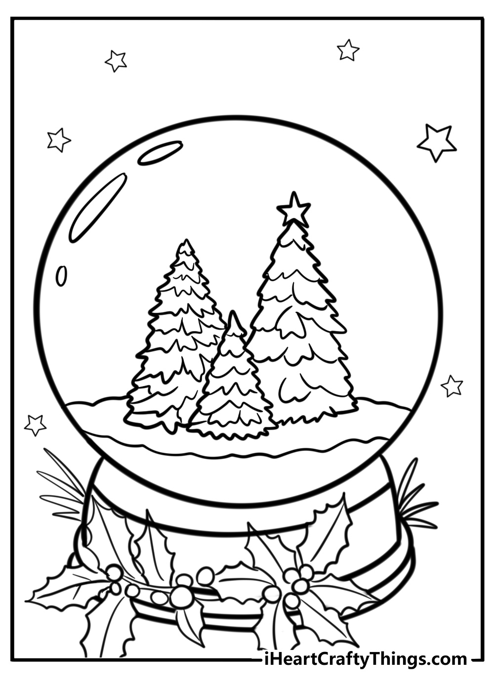 Snowglobe with a festive wreath free coloring page pdf