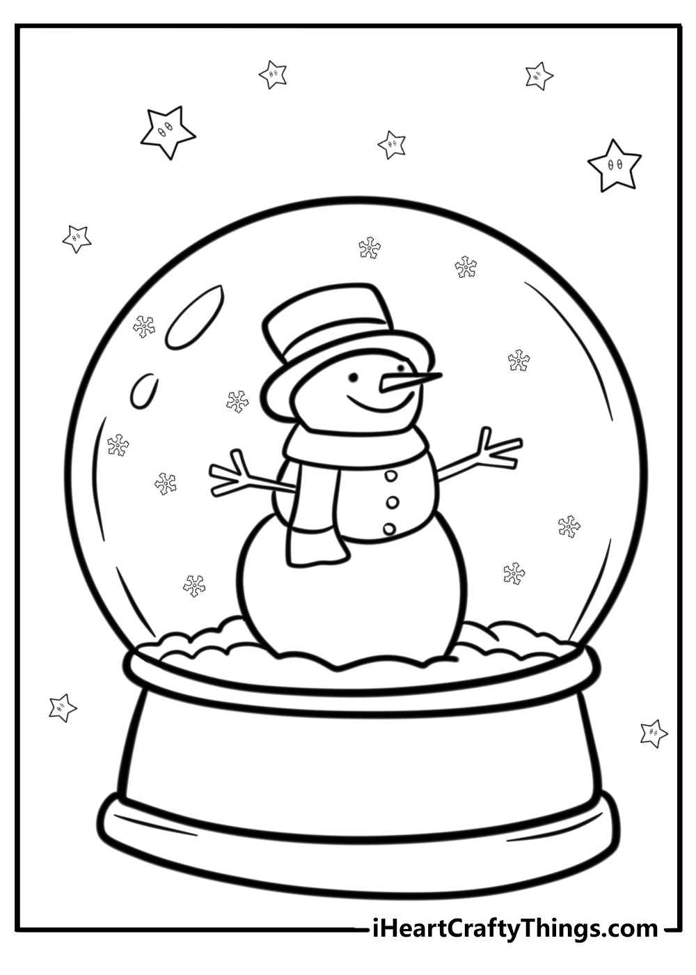 Snowglobe with a snowman inside coloring page for kids