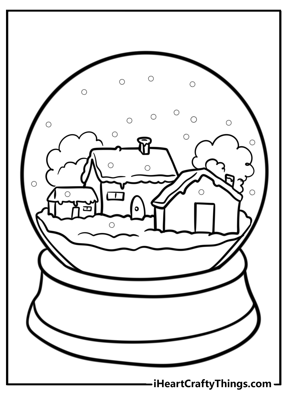 Snowglobe with a winter village free coloring page pdf