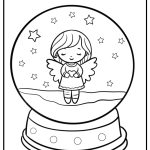 Snowglobe with an angel inside fun coloring sheet