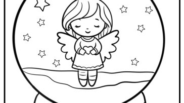 Snowglobe with an angel inside fun coloring sheet