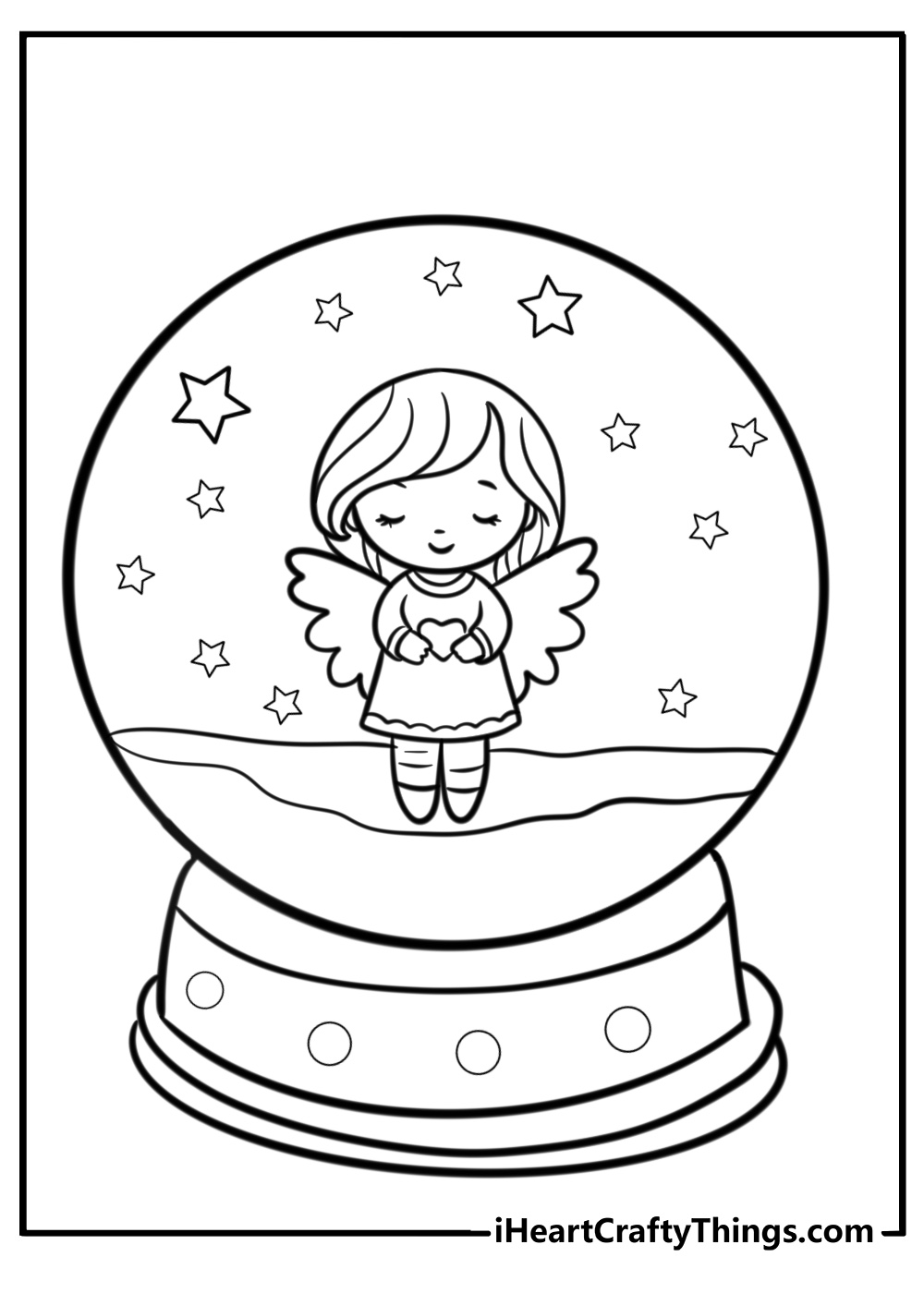 Snowglobe with an angel inside fun coloring sheet