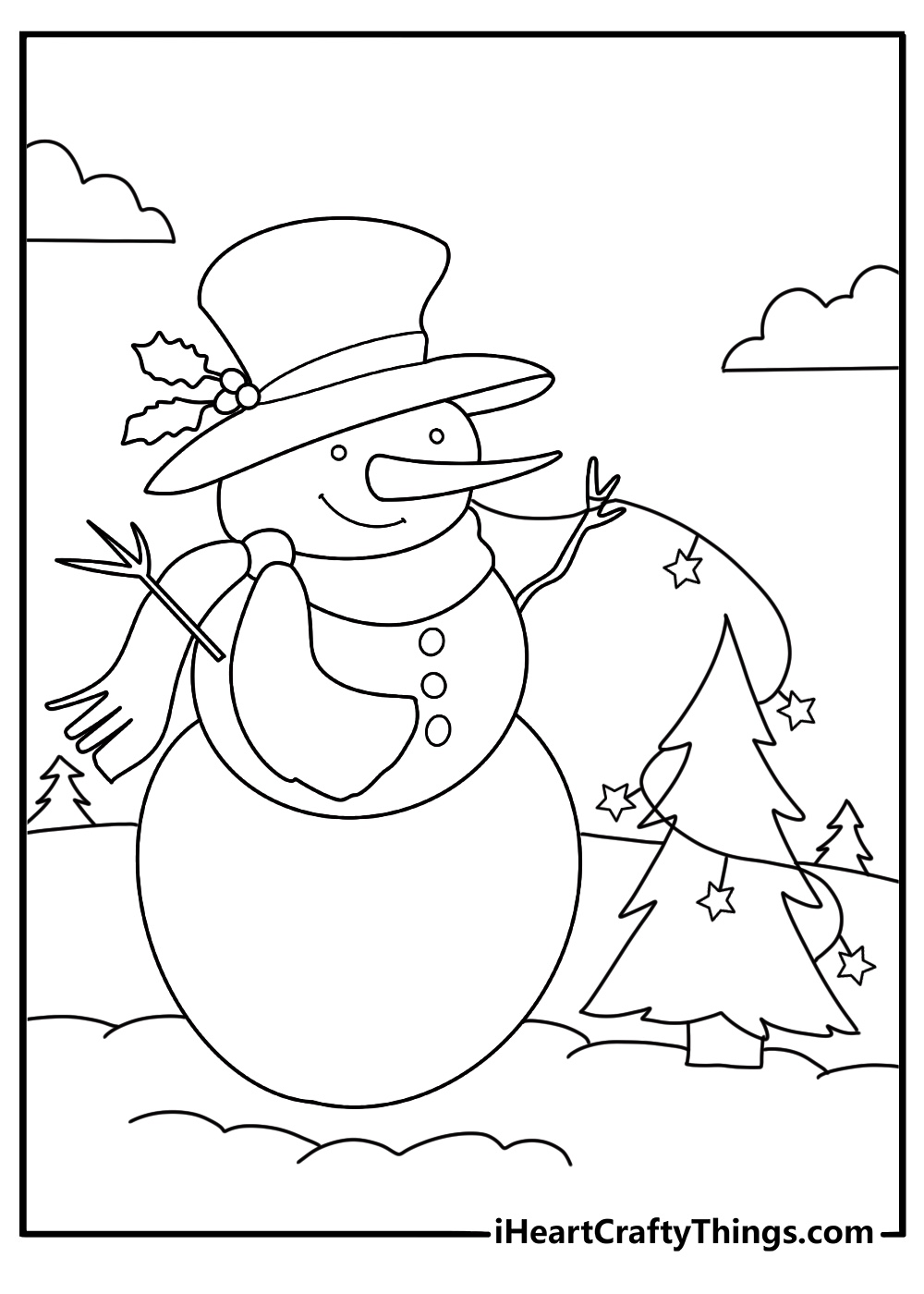 snowman coloring page for kids snowman decorating a little pine tree with garland