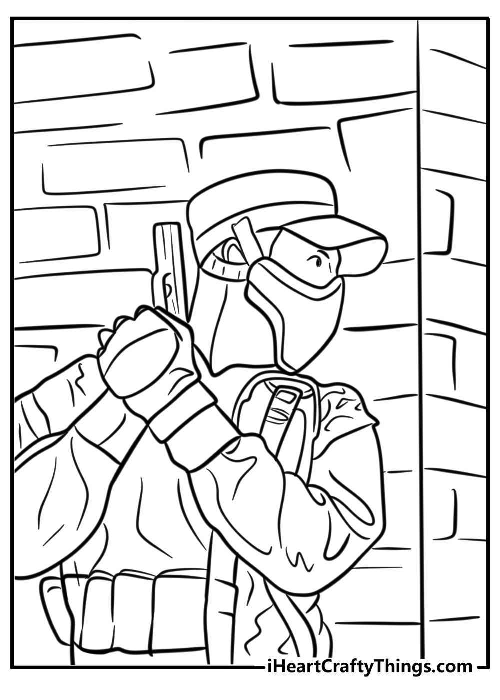 Soldier taking cover behind a wall free coloring page pdf