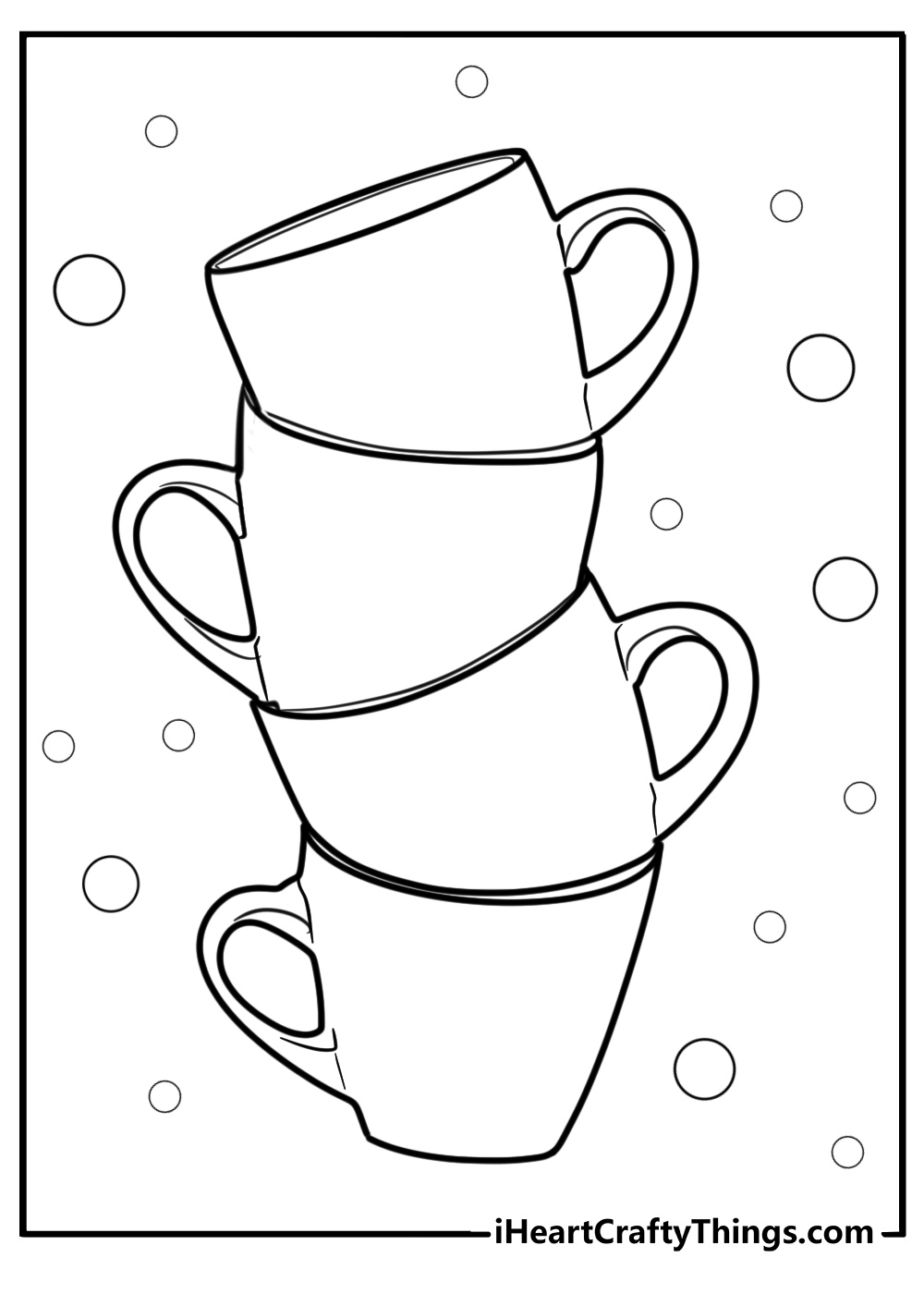 Stacked coffee mugs detailed coloring sheet