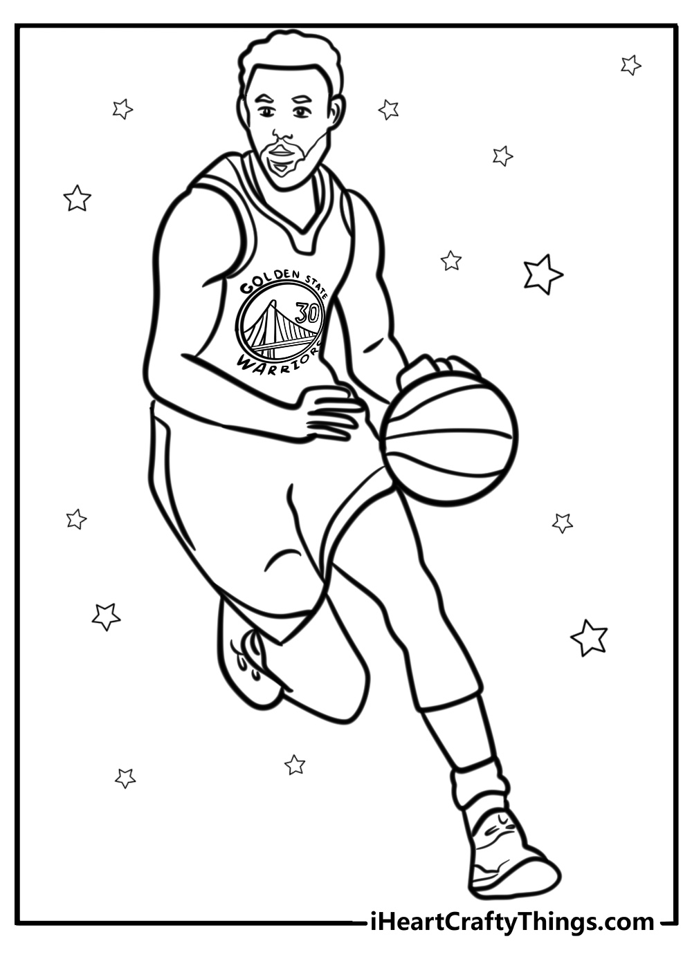 Steph curry dribbling a basketball coloring page for kids