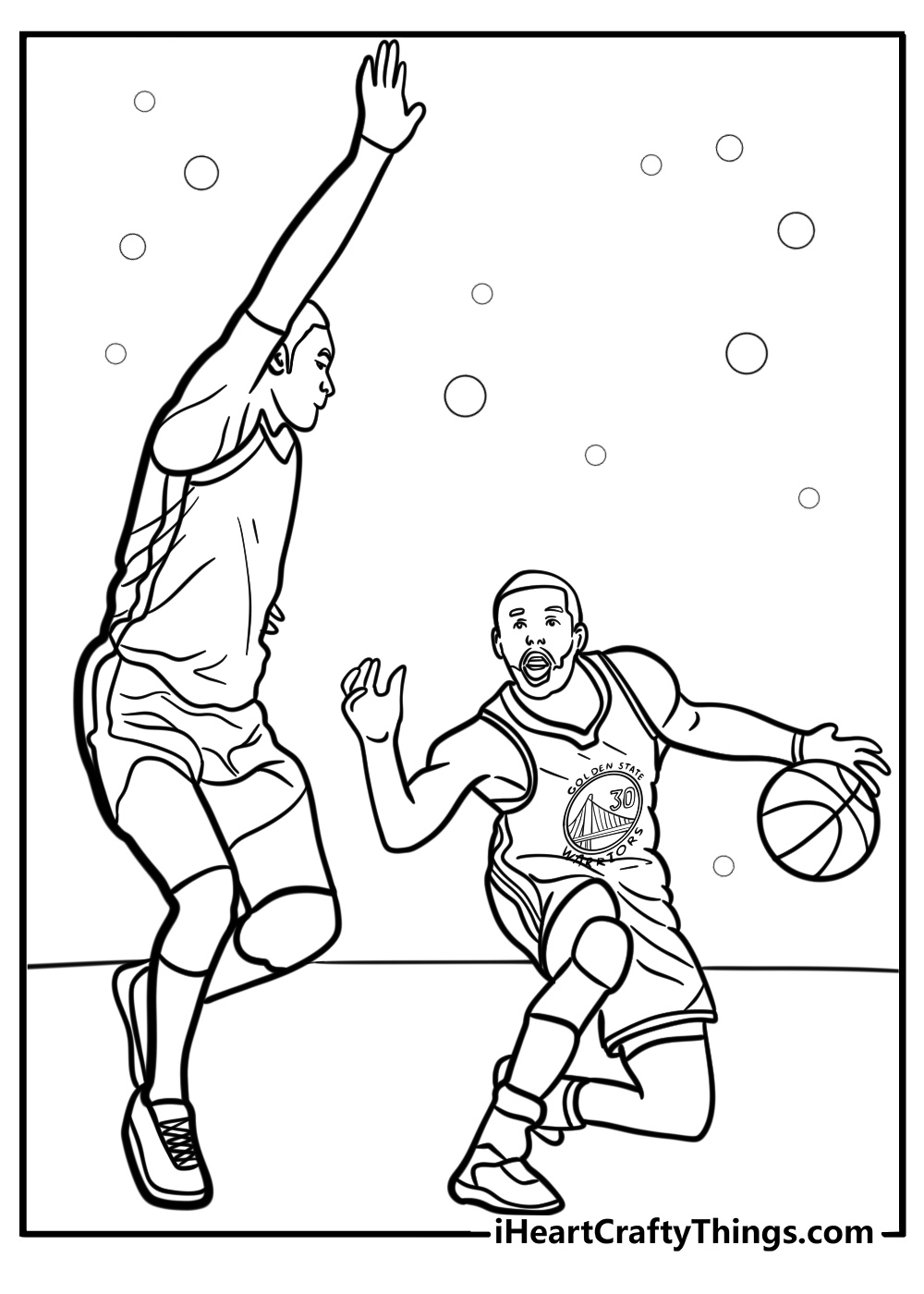 Steph curry dribbling past an opponent fun coloring sheet