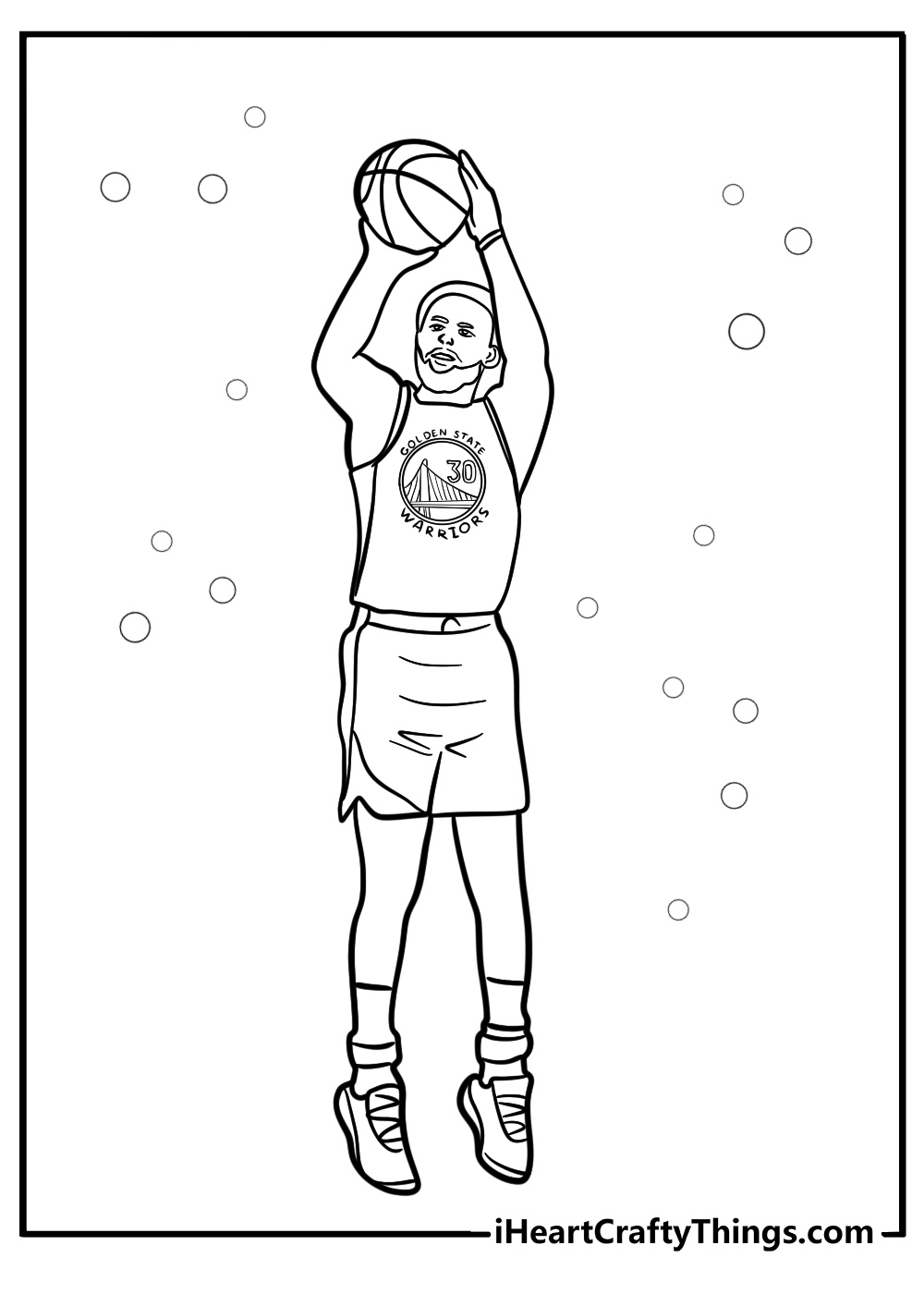 Steph curry shooting a three-pointer detailed coloring sheet