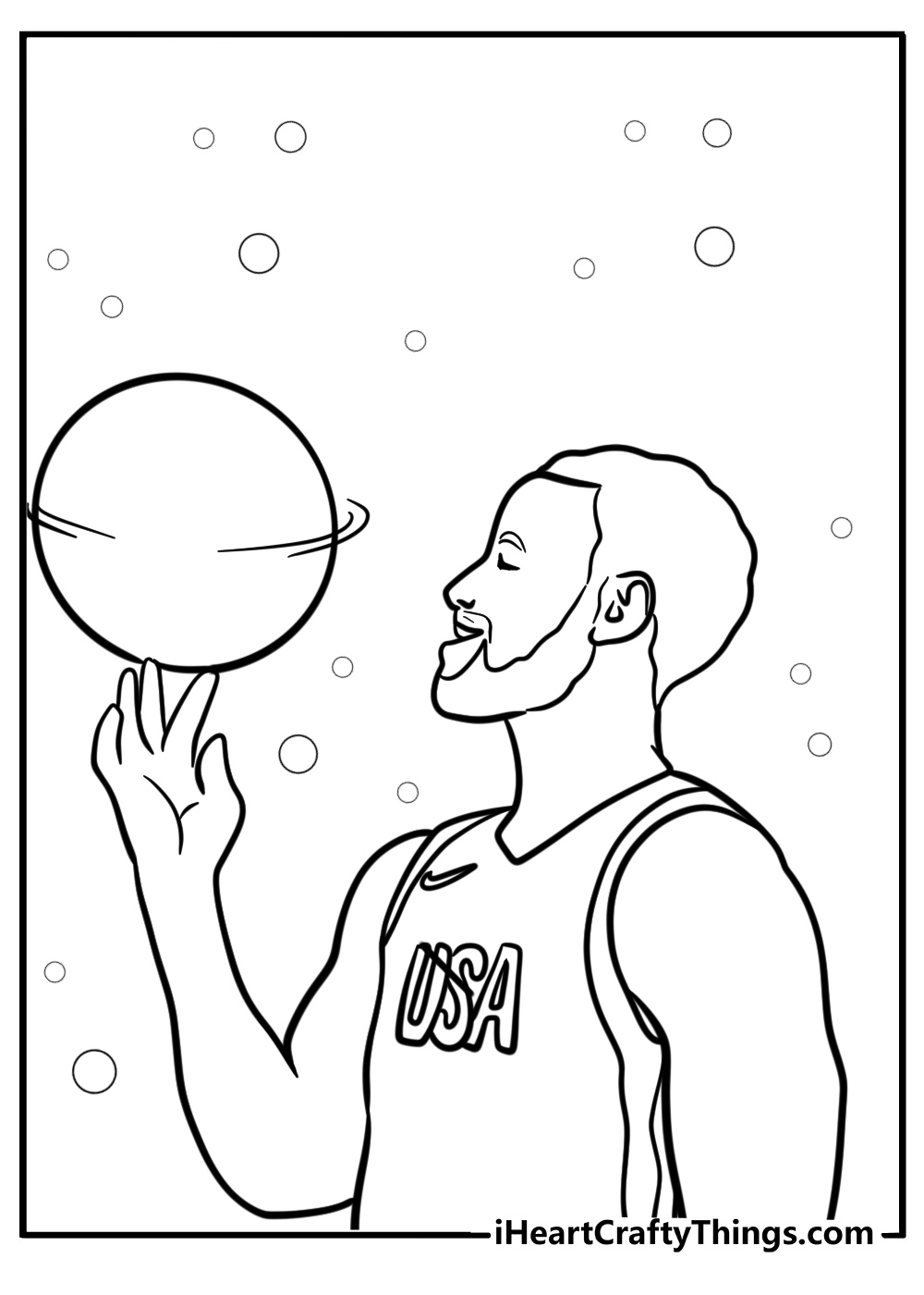 Steph curry with the basketball spinning detailed coloring sheet