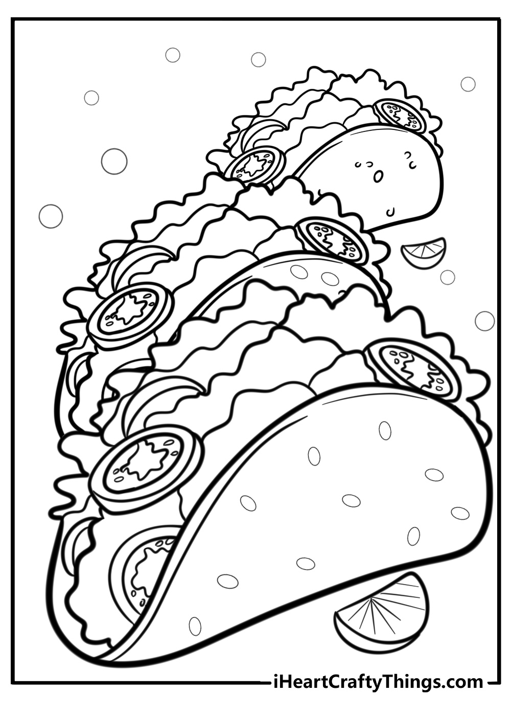 Taco filled with veggies free printable page