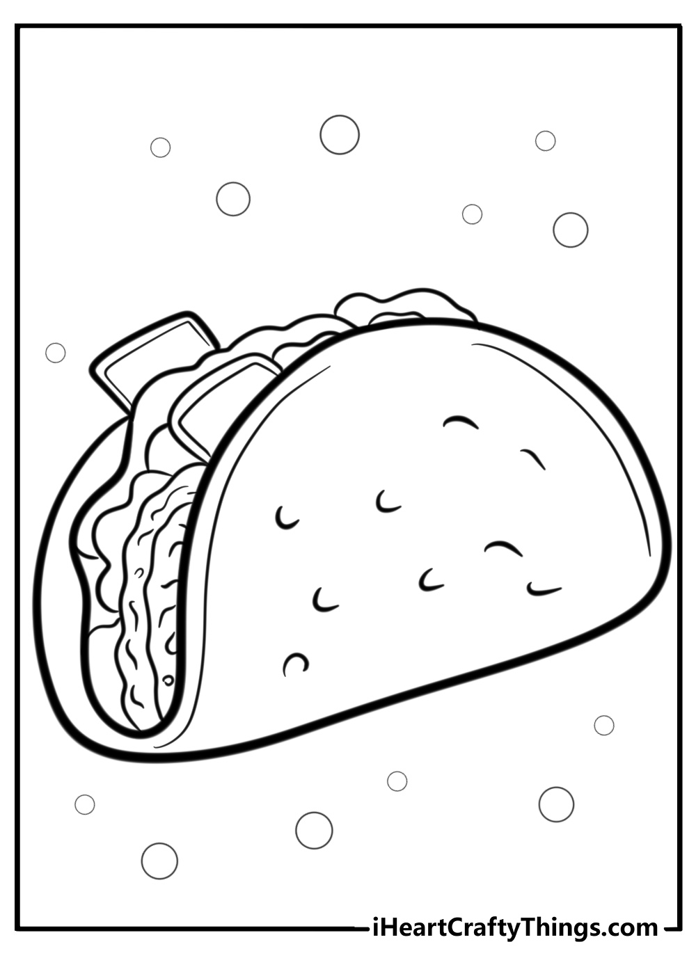 Taco with beef and cheese fun coloring sheet