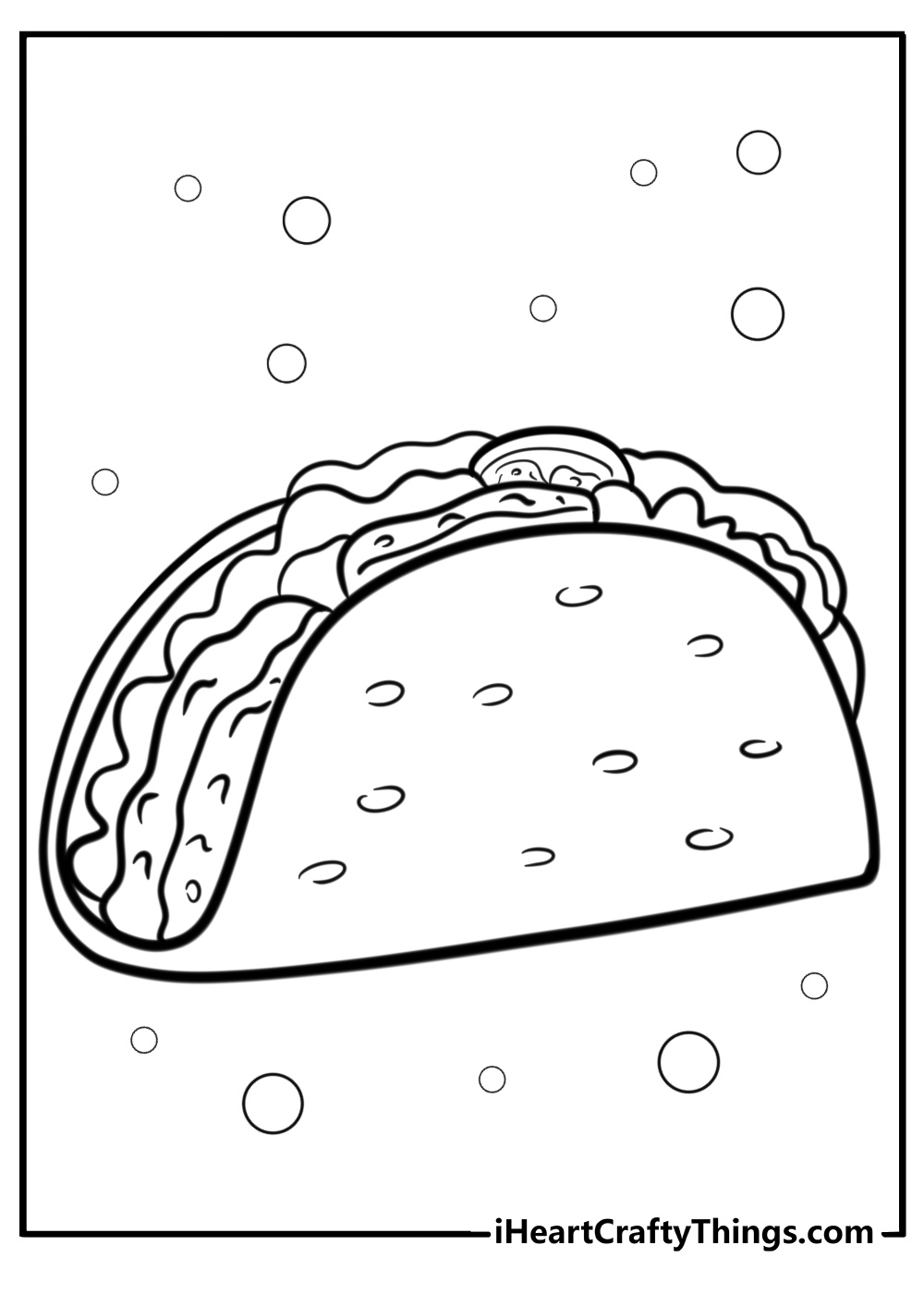 Taco with lettuce and beef fun coloring sheet