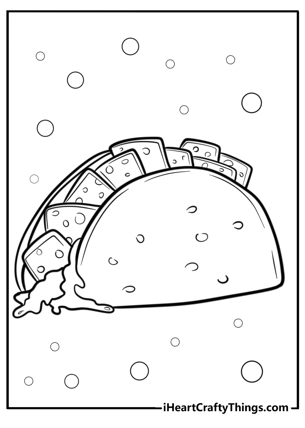 Taco with melted cheese fun coloring sheet