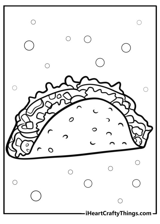 Taco with salsa free printable coloring page