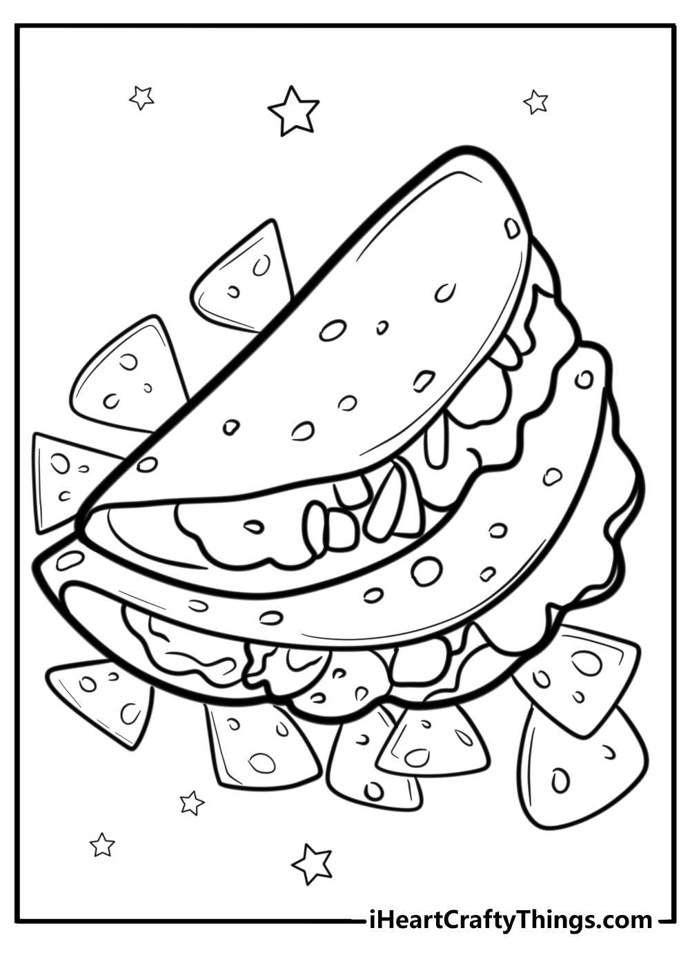 Taco with tortilla chips free coloring page