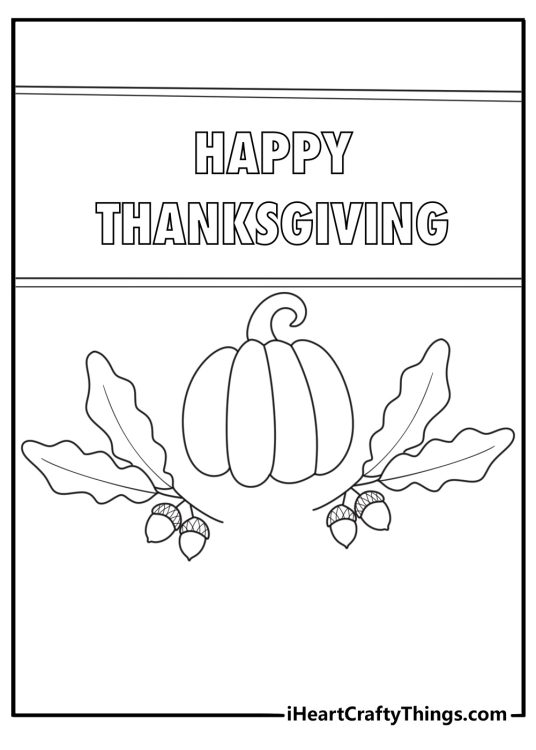 thanksgiving banner with pumpkins leaves and acorns detailed coloring sheet