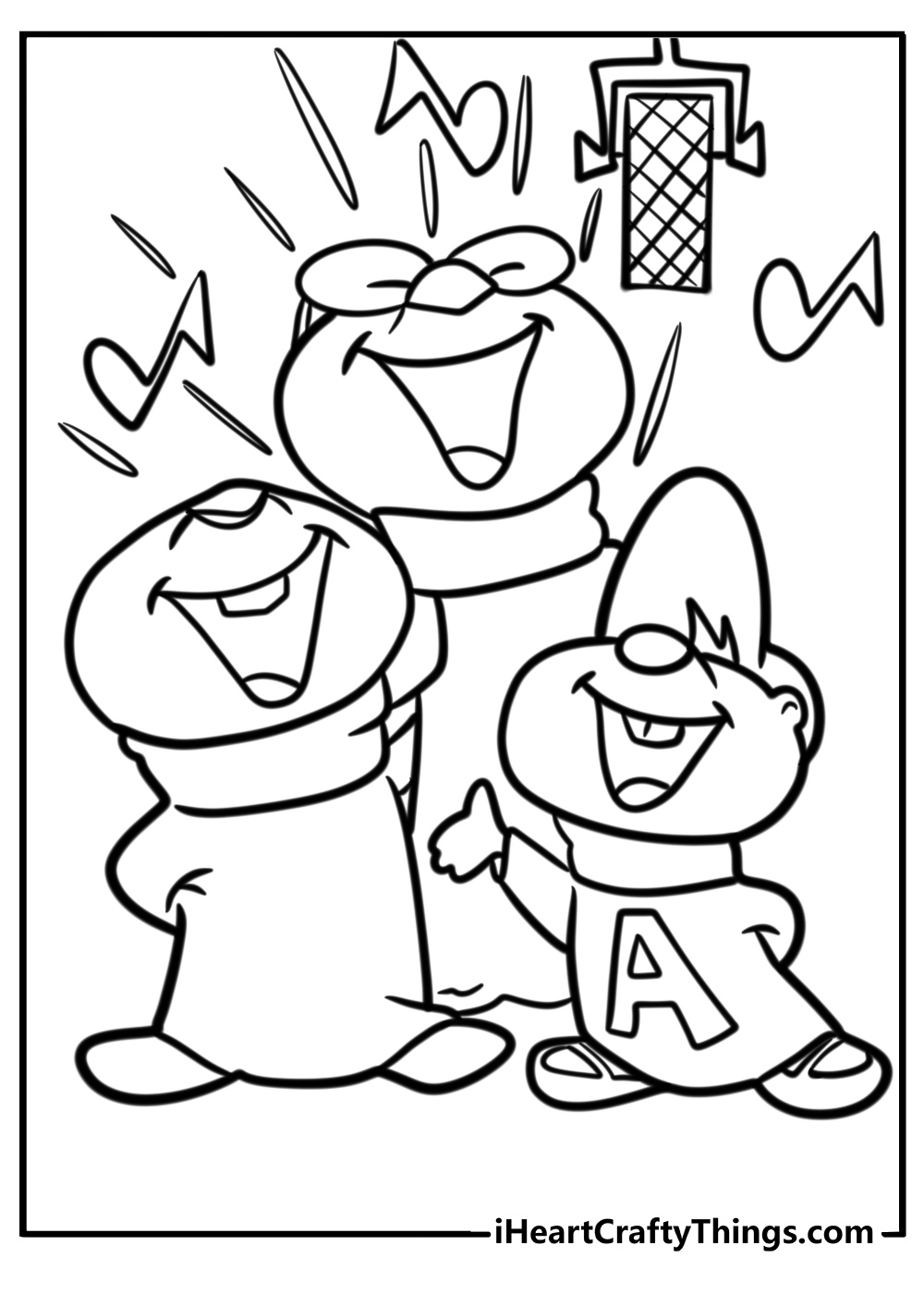 The chipmunks singing together detailed coloring sheet