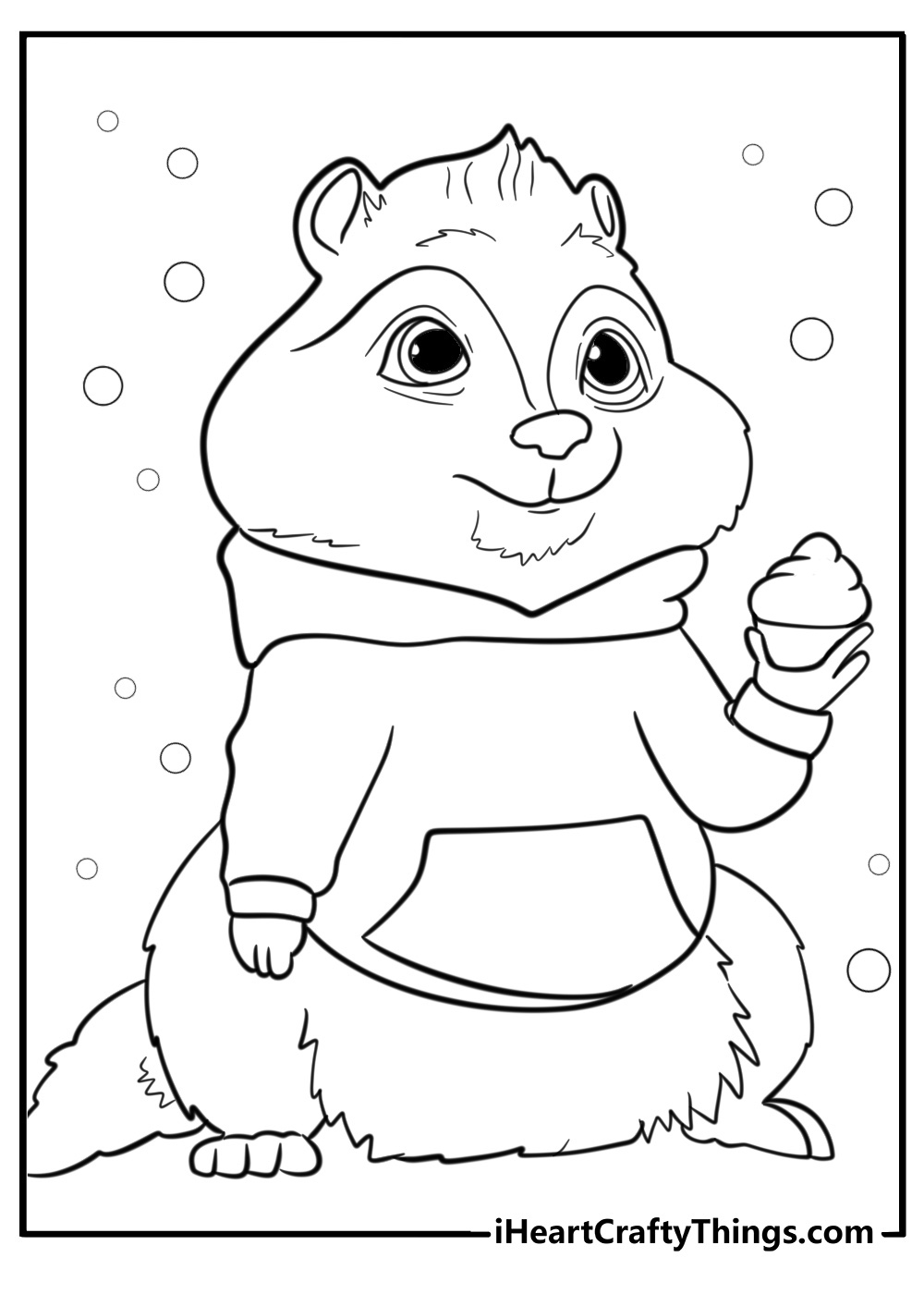 Theodore holding a cupcake detailed chipmunks coloring sheet