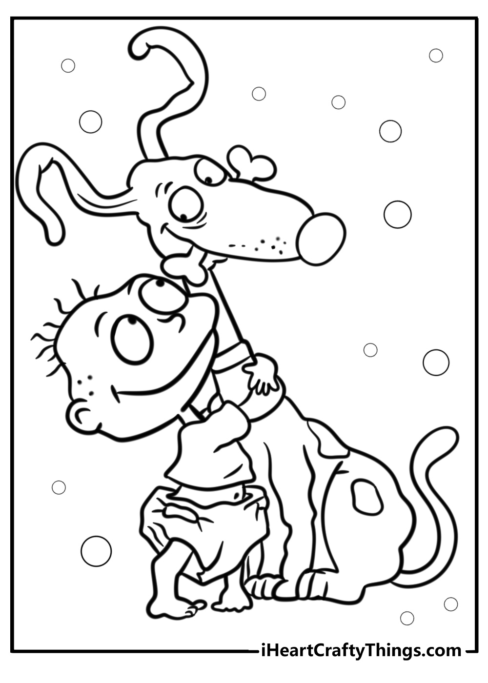 Tommy and spike playing together free coloring page pdf