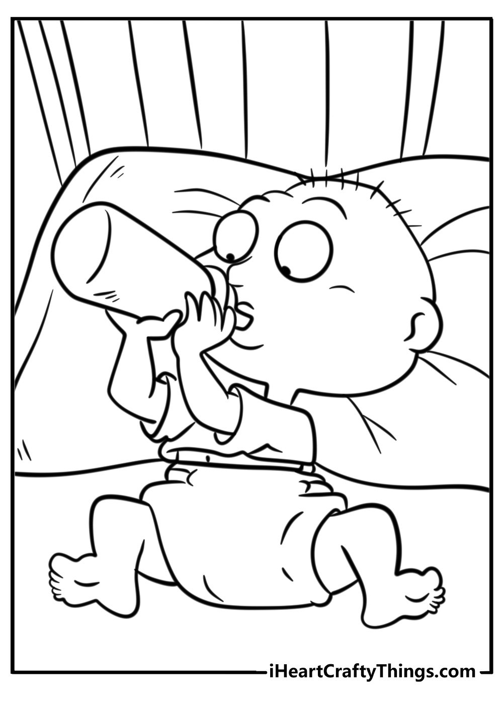 Tommy pickles crawling with his bottle coloring page for kids