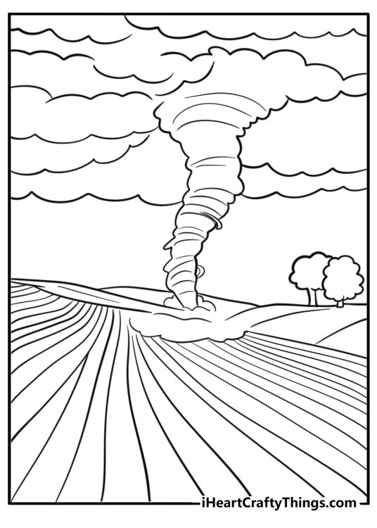 Tornado over an open prairie printable coloring page