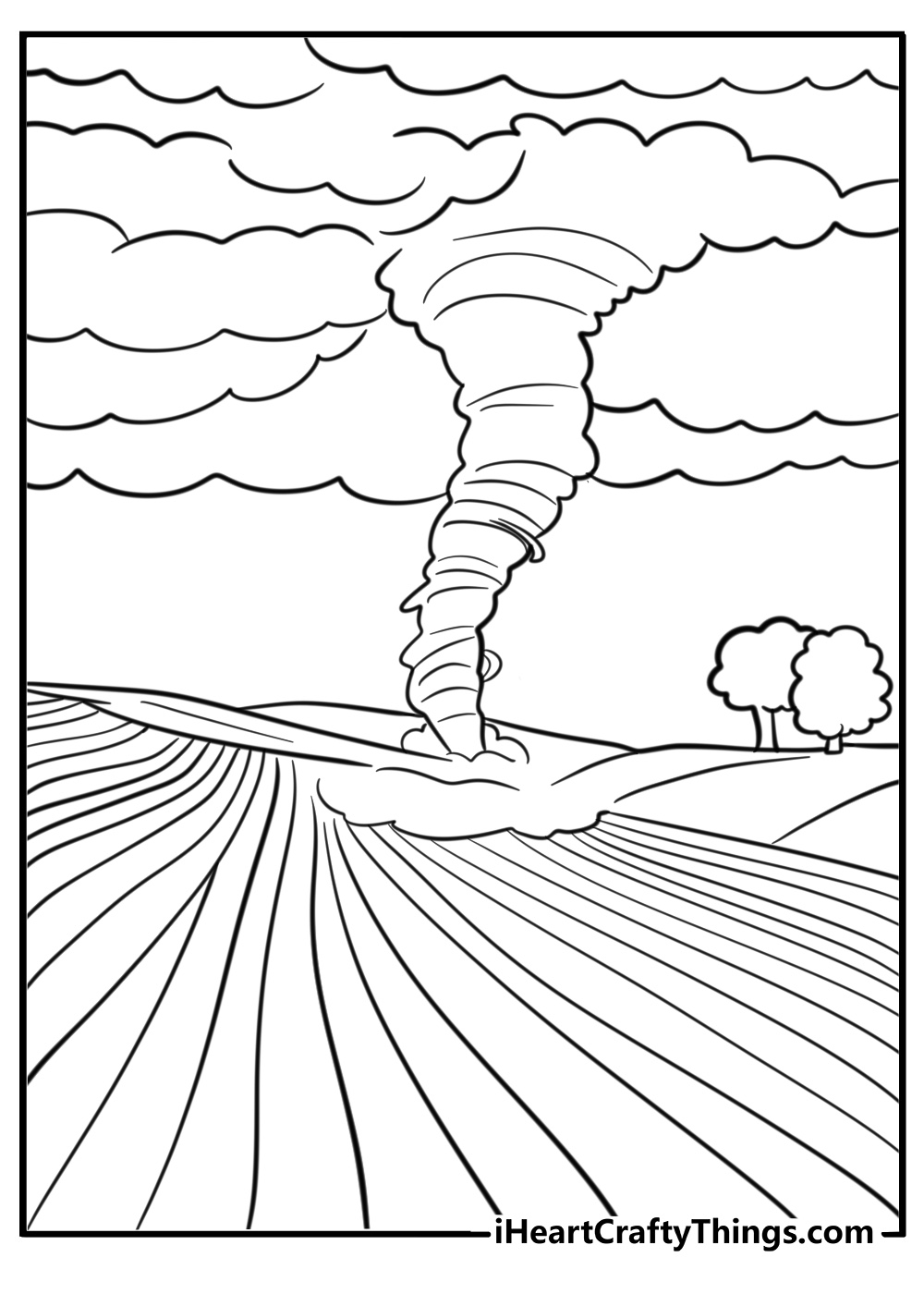 Tornado over an open prairie printable coloring page