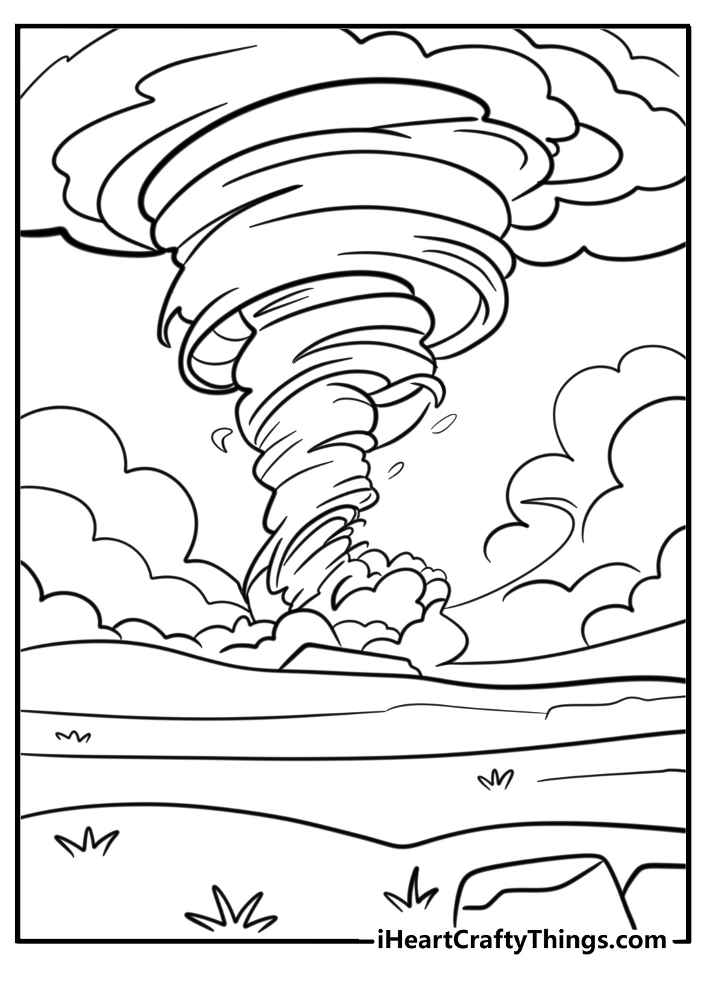 Tornado with dark clouds detailed coloring sheet