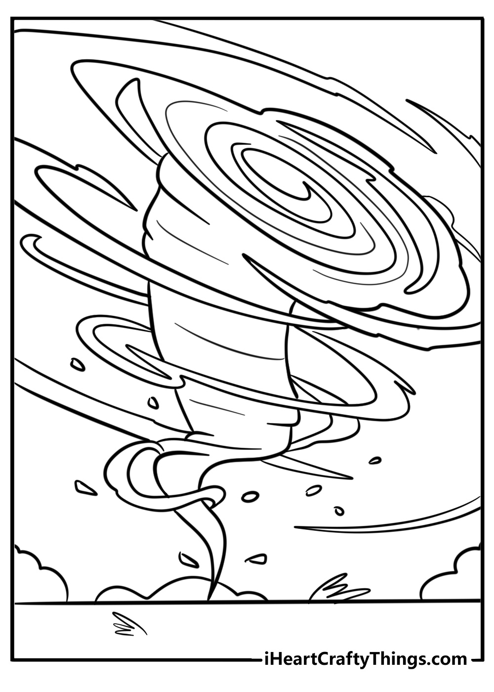 Tornado with swirling winds and dust detailed coloring sheet