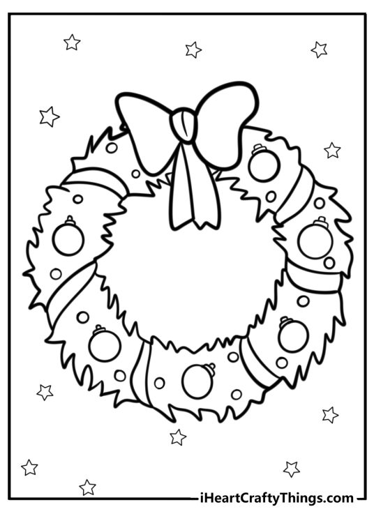 Traditional christmas wreath with red bow coloring page