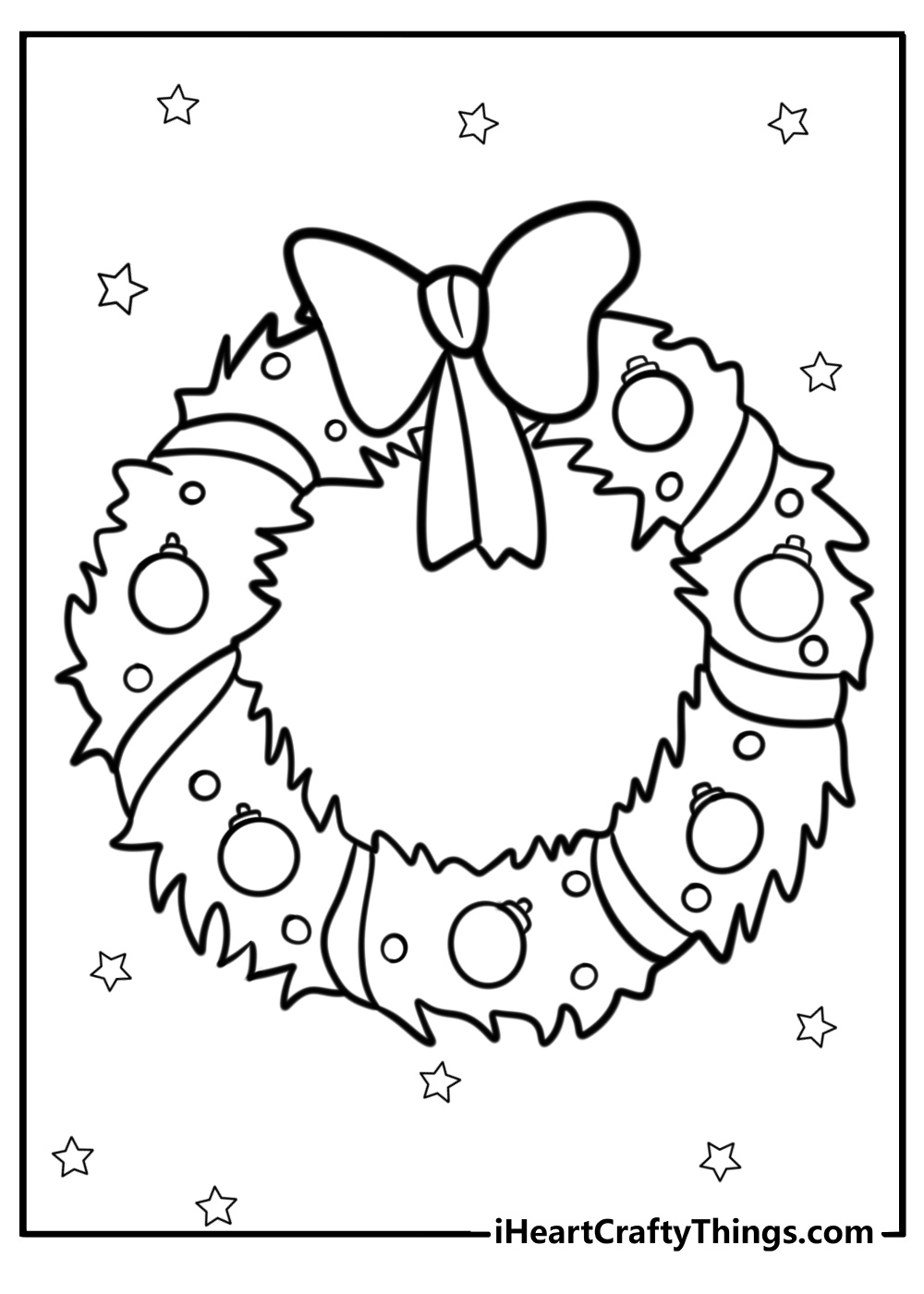 Traditional christmas wreath with red bow coloring page