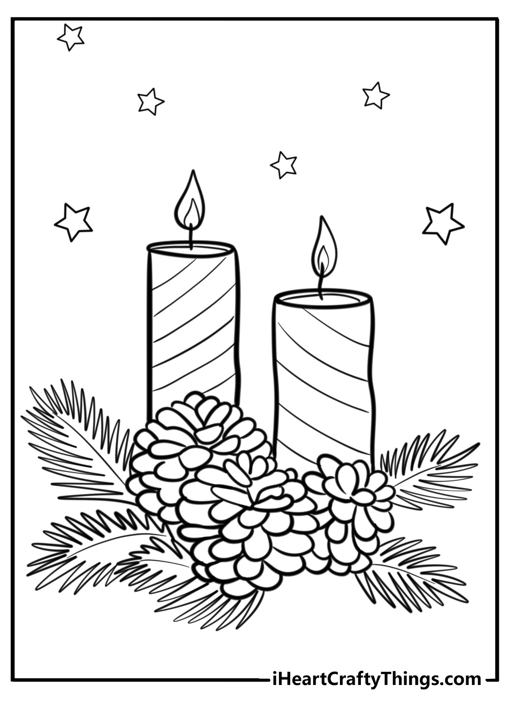 Two christmas candles with pine cones printable coloring sheet