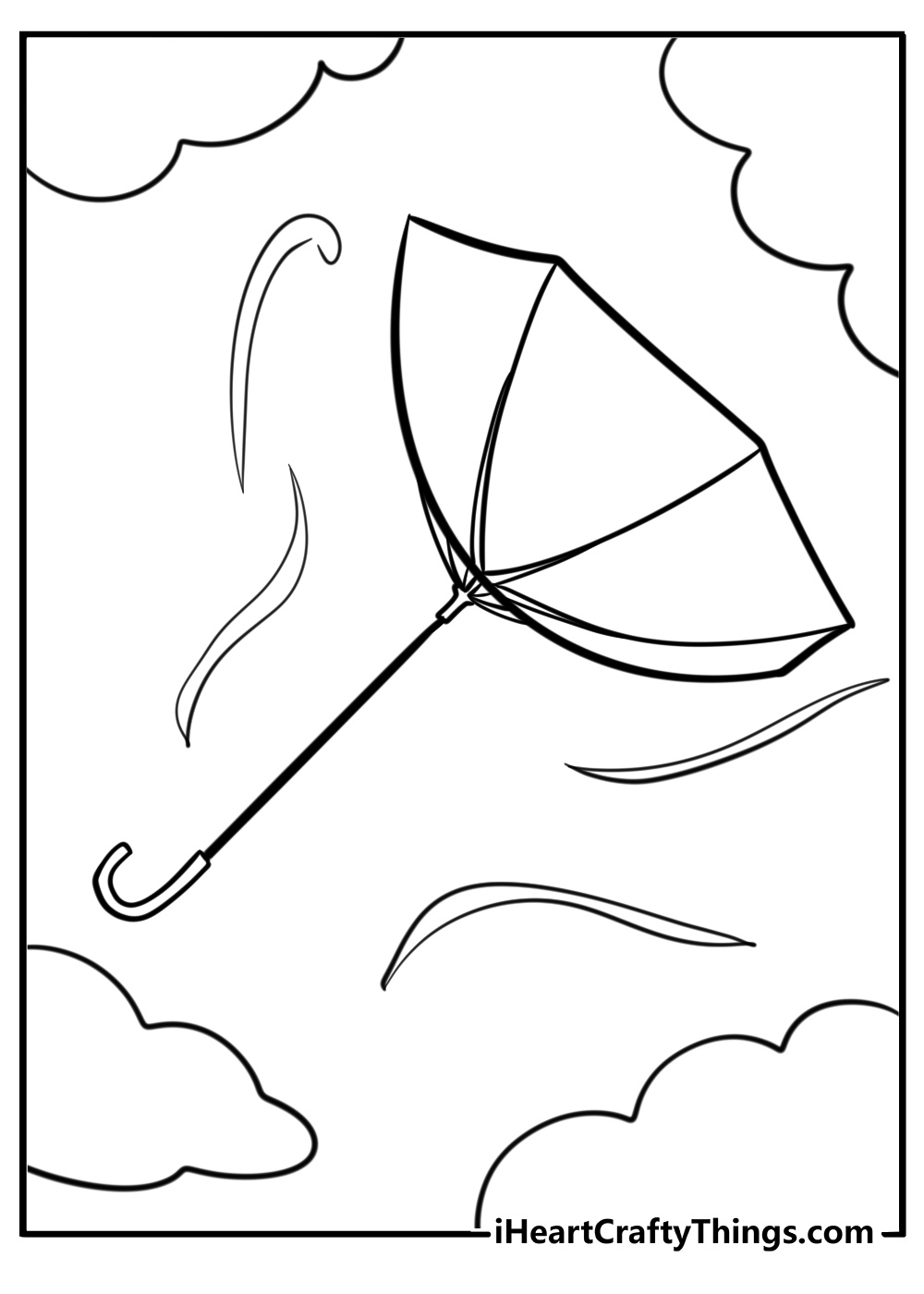 Umbrella blowing in the wind detailed coloring sheet