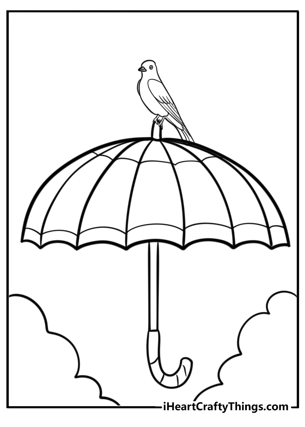 Umbrella with a bird sitting on top coloring page