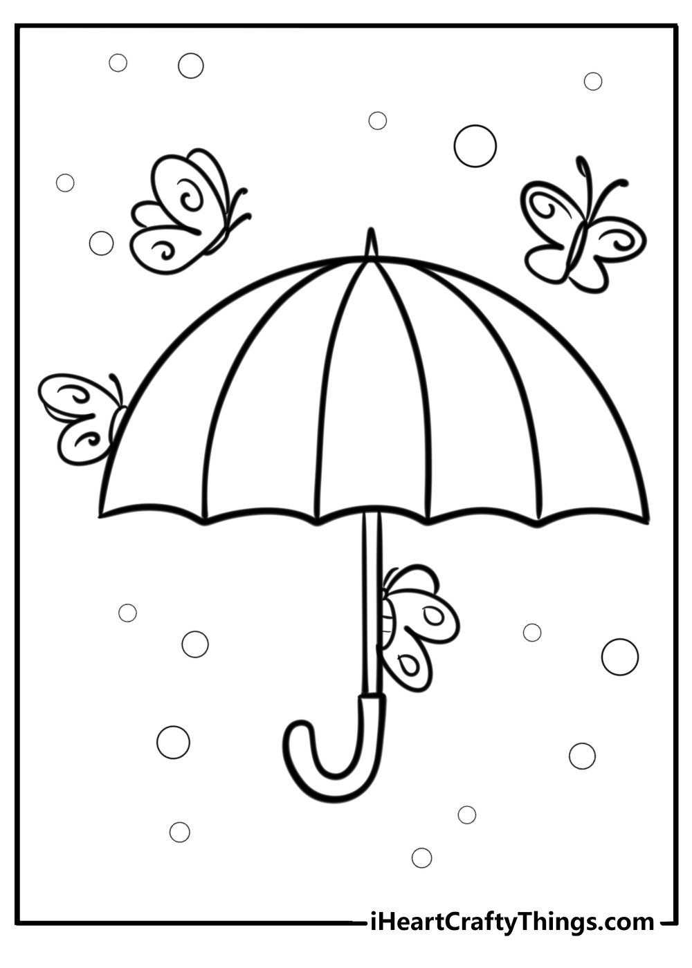 Umbrella with butterflies flying around printable coloring page