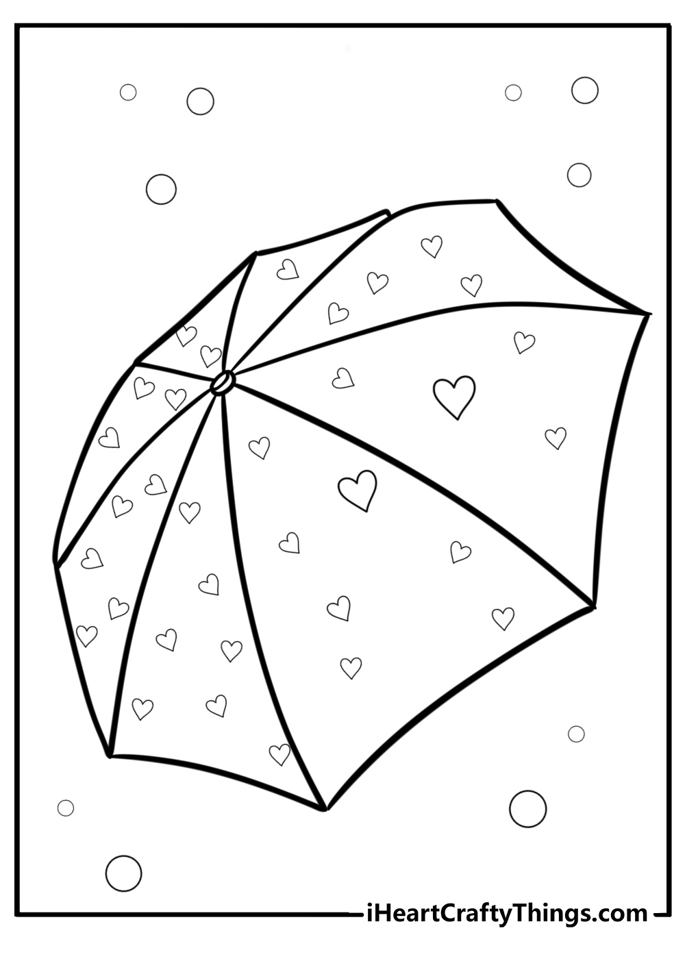 Umbrella with cute heart designs detailed coloring sheet