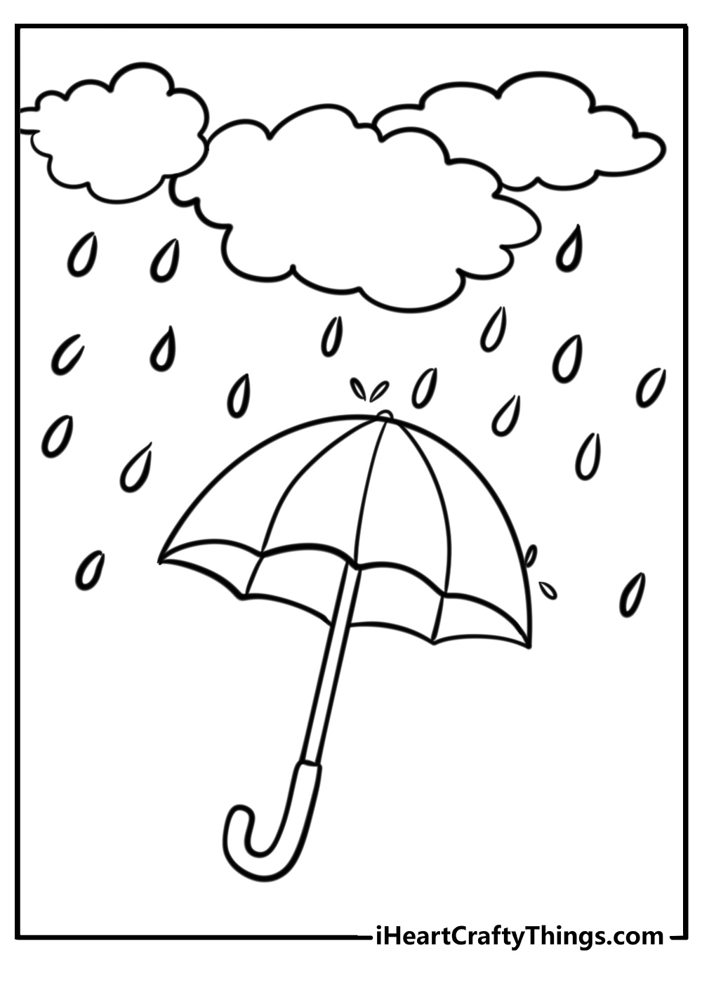 Umbrella with rain falling down fun printable coloring sheet