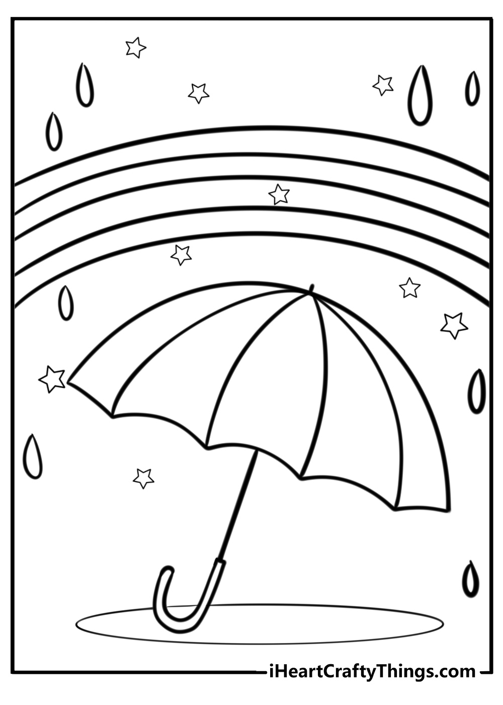 Umbrella with rainbow in the background coloring page