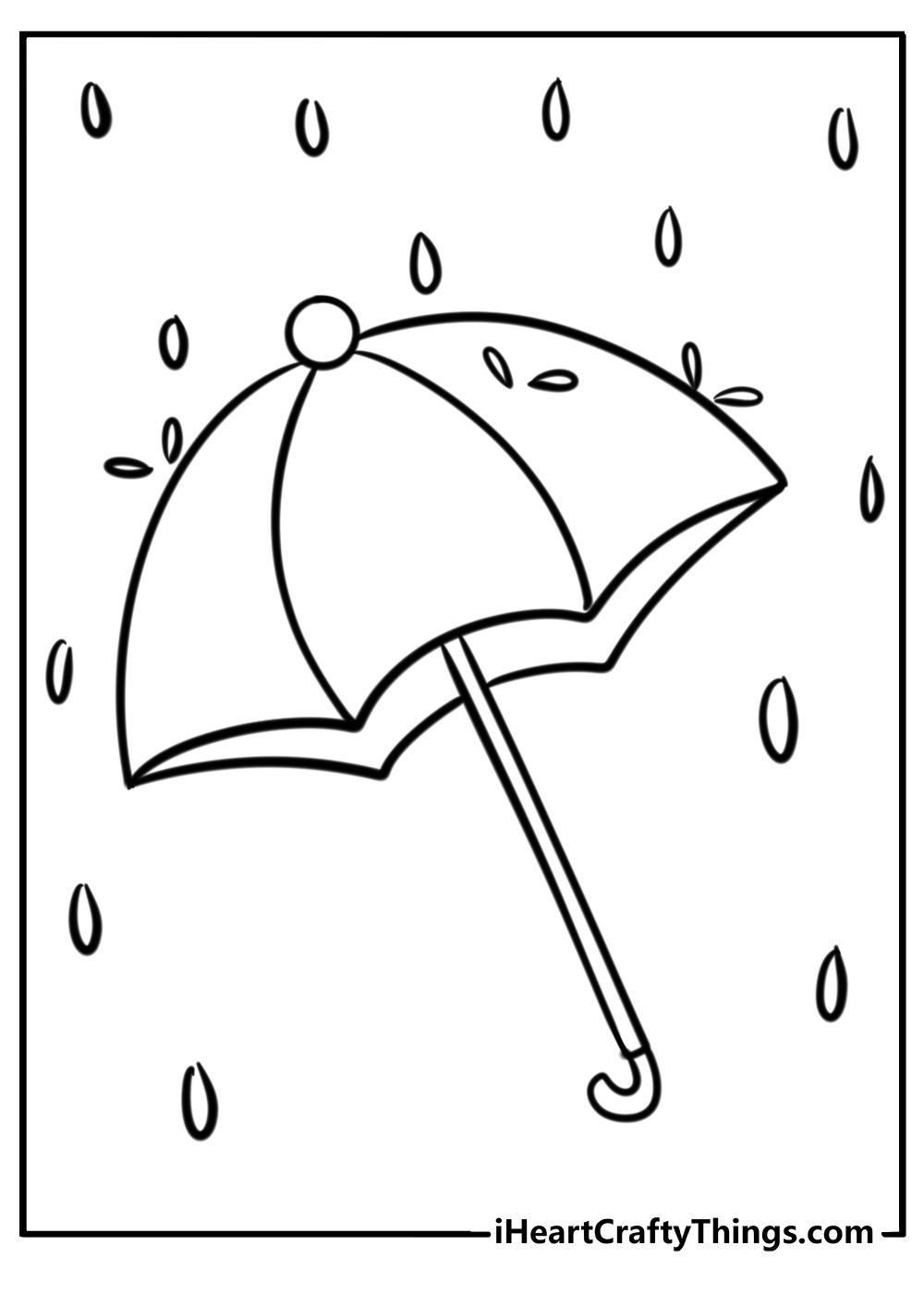 Umbrella with raindrops around it free coloring page pdf