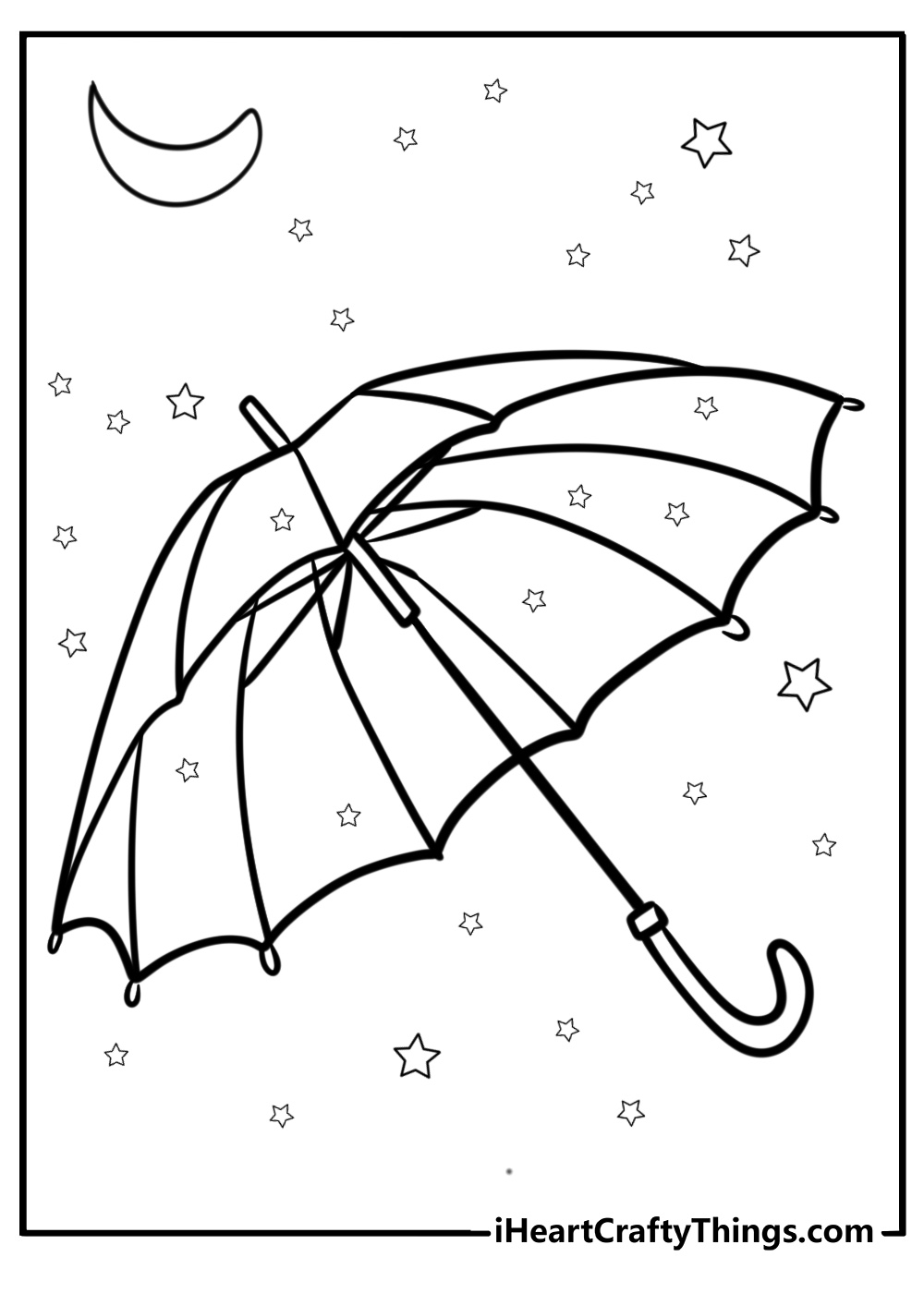 Umbrella with stars and moon printable coloring page