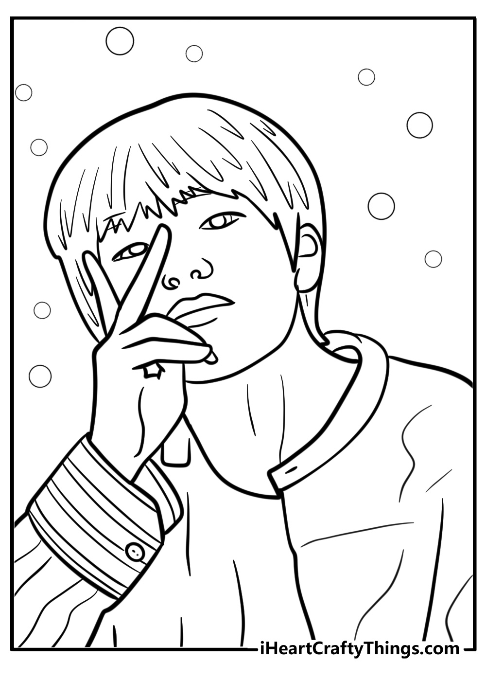 V posing with a peace sign fun coloring sheet