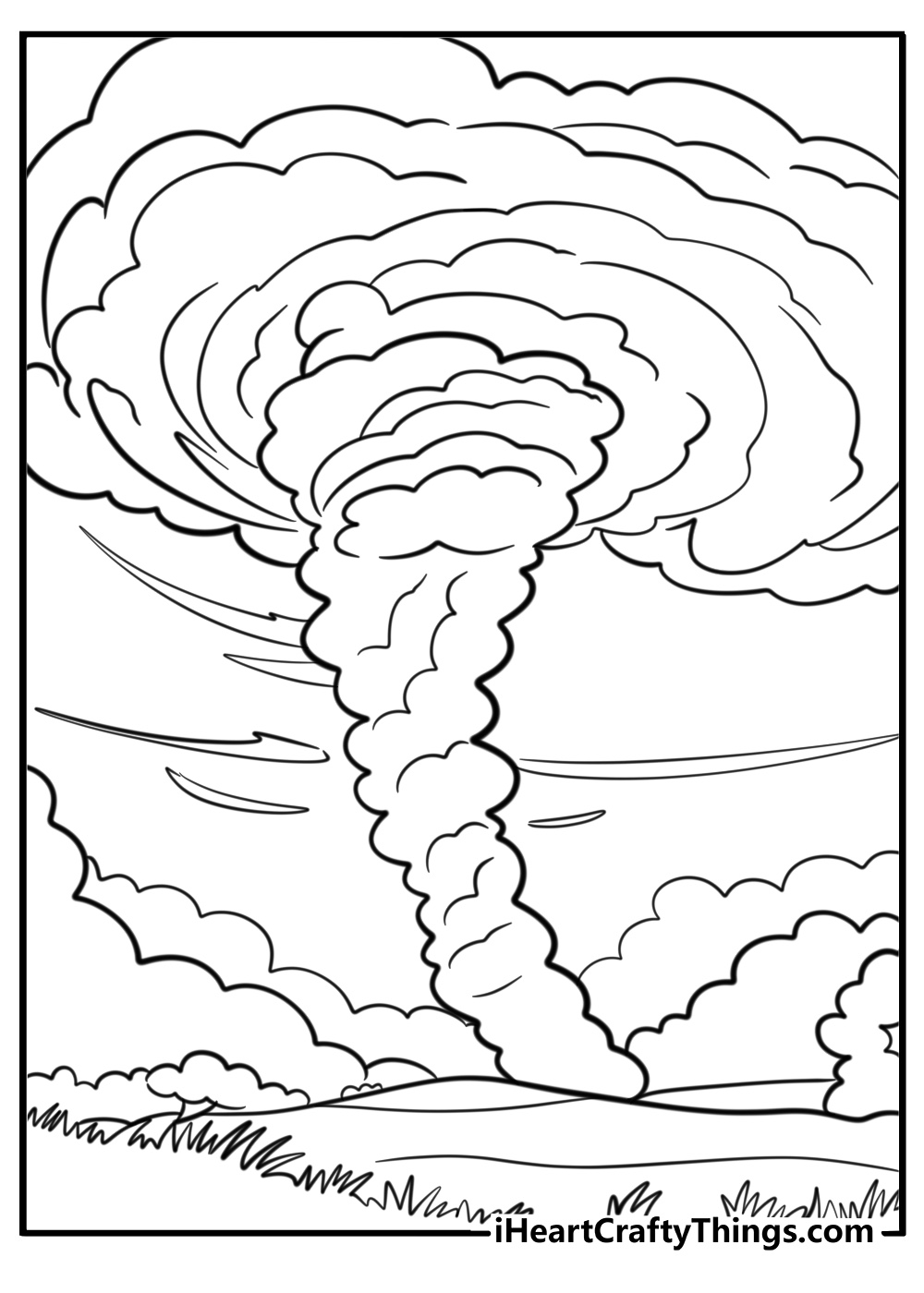 Whirlwind tornado in an open field fun coloring sheet