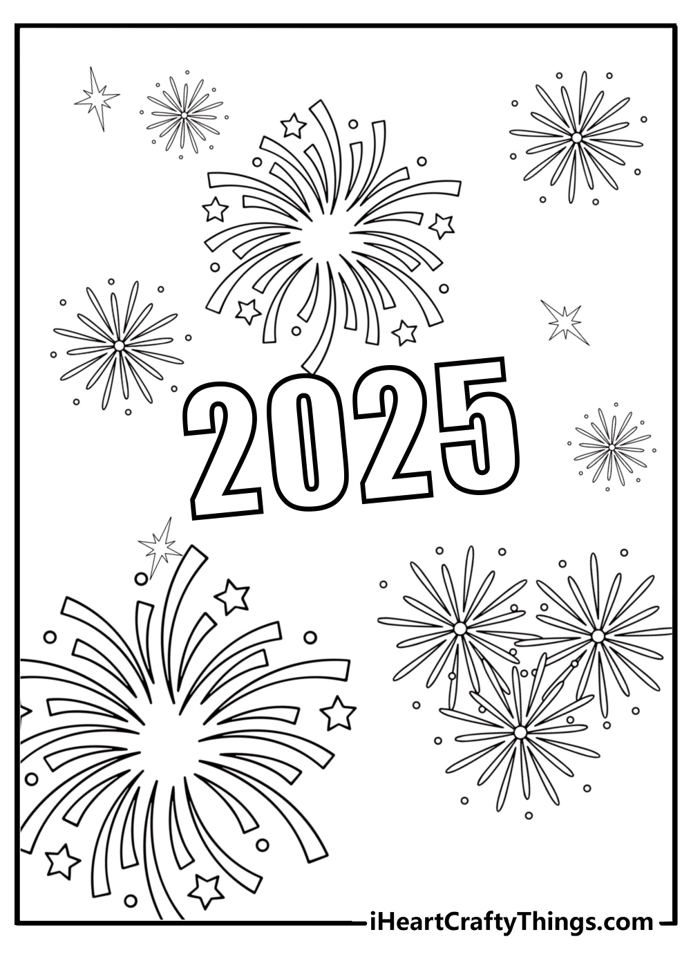 2025 fireworks celebration detailed coloring sheet