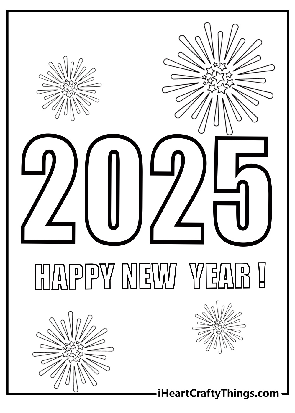 2025 happy new year with bold numbers coloring page