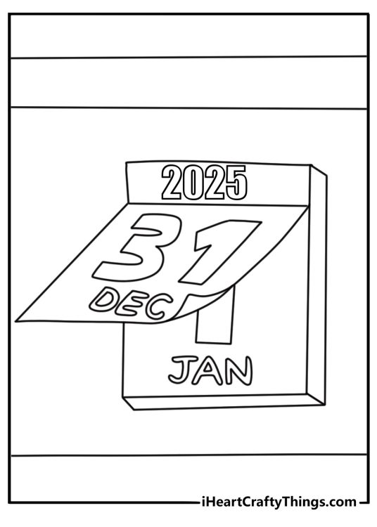 2026 calendar page flipping from december to january easy new years coloring page free pdf