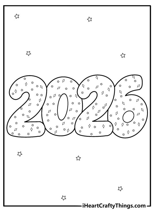 2026 glittery numbers printable new year coloring page