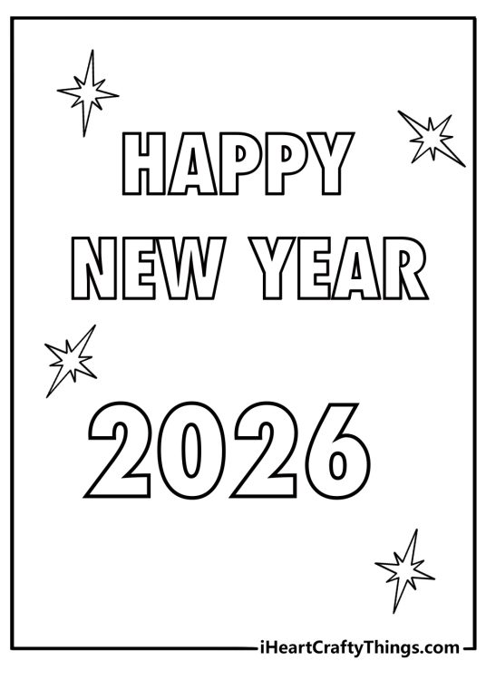2026 happy new year with bold numbers coloring page