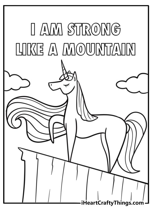 Afro unicorn coloring page with empowering theme