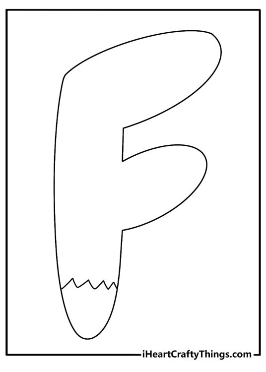 Bubble letter F coloring page with a fox tail pattern inside