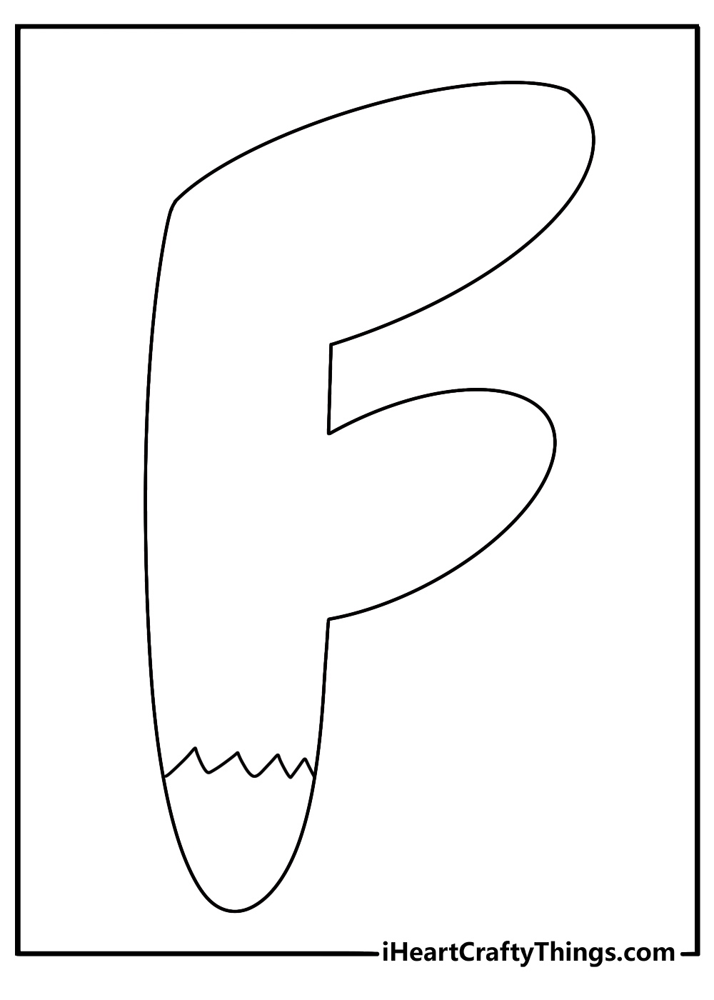 Bubble letter F coloring page with a fox tail pattern inside