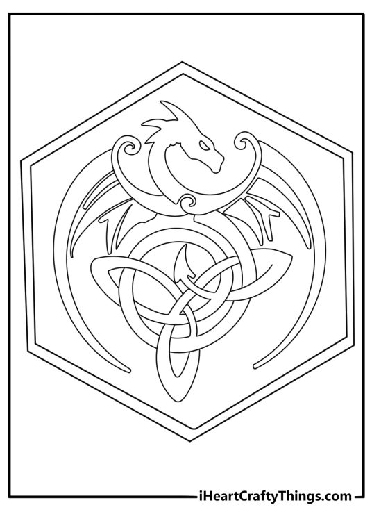 Celtic knot dragon woven pattern detailed printable pdf